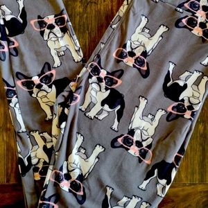 Lularoe leggings french bulldog print with pink glasses